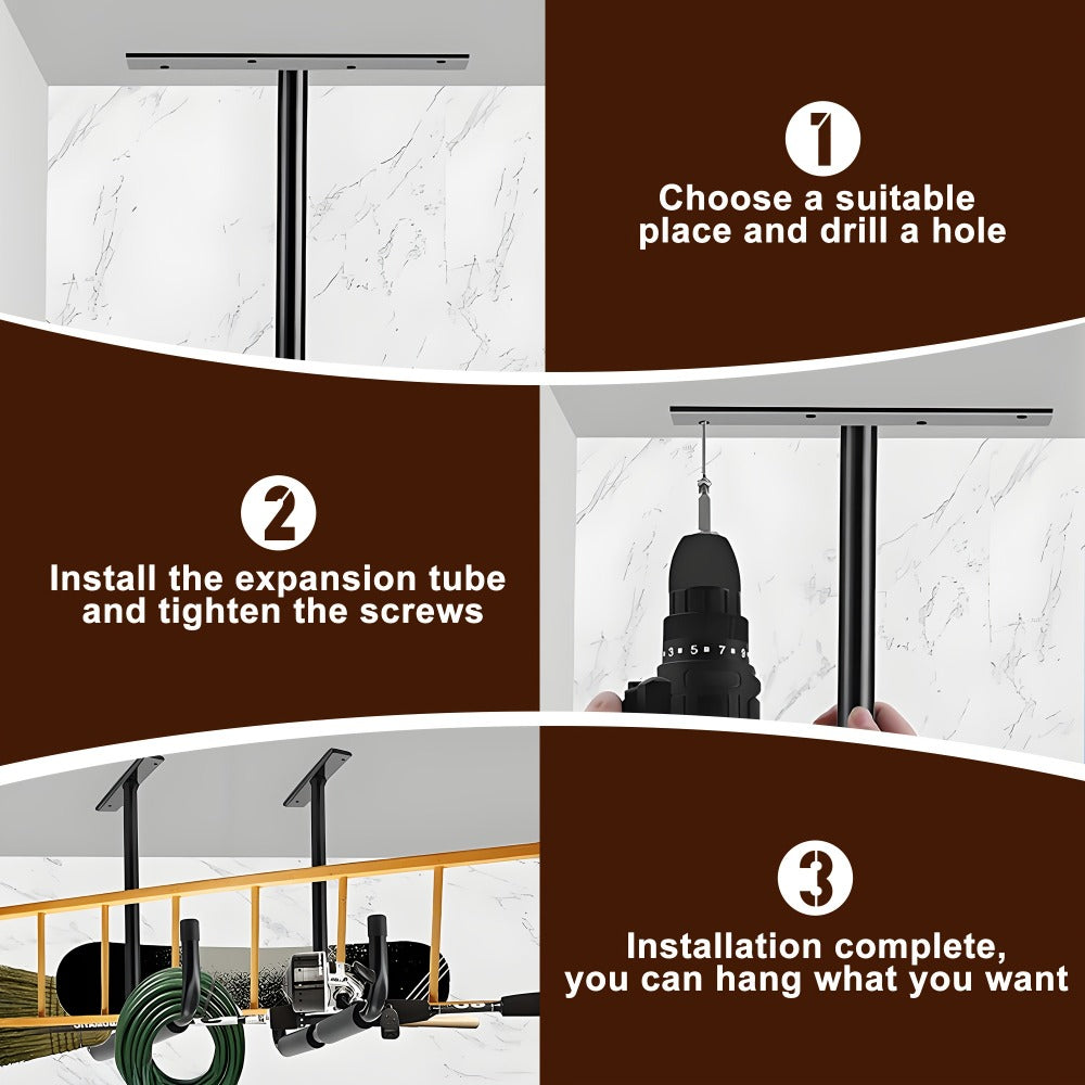 Heavy-Duty Ceiling Garage Storage Hook Rack – Overhead Ladder Hanger with Anti-Slip Foam, Space-Saving Ceiling Mount for Ladders, Hoses & Tools, 2/4pcs