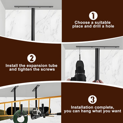 Heavy-Duty Ceiling Garage Storage Hook Rack – Overhead Ladder Hanger with Anti-Slip Foam, Space-Saving Ceiling Mount for Ladders, Hoses & Tools, 2/4pcs