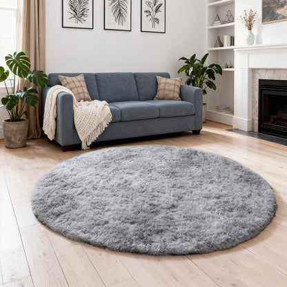 Round Area Rug Soft Shaggy Plush Circle Rug Non-Slip Indoor Floor Mat for Living Room Bedroom Dorm Tie Dye Rainbow Multi-Color Multi-Size