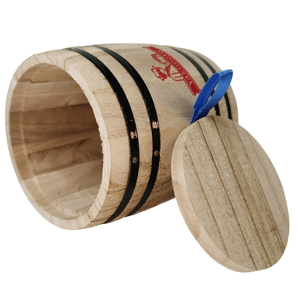 Wooden Barrel Storage Jar with Lid – Rustic Mini Desktop Organizer for Coffee Beans, Sugar, Candy, Keys, Coins & Jewelry | Vintage Handcrafted Trinket Box | Retro Home Office Decor Gift