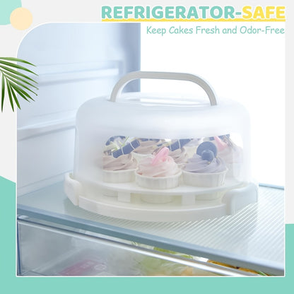 10-Inch Cake Carrier with Lid BPA-Free Plastic Cake Storage Container Cupcake Keeper 2 Handles Transport Pies Fruits Nuts Secure Base Clip-On Lock