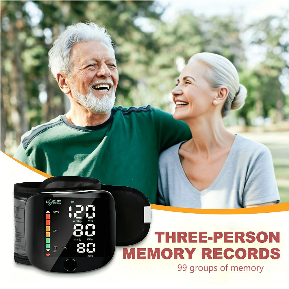 Wrist Blood Pressure Monitor with Large LCD Display – Portable Digital BP Machine with Adjustable Cuff, Pulse Rate Detection & One-Button Operation for Home Use