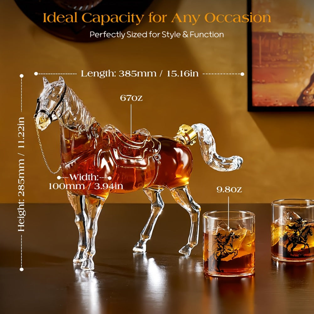 Horse Whiskey Decanter Set with 2 Cowboy Glasses – Western Bar Gift for Men, Bourbon Vodka Liquor Dispenser, Cowboy Style Home Bar Decanter
