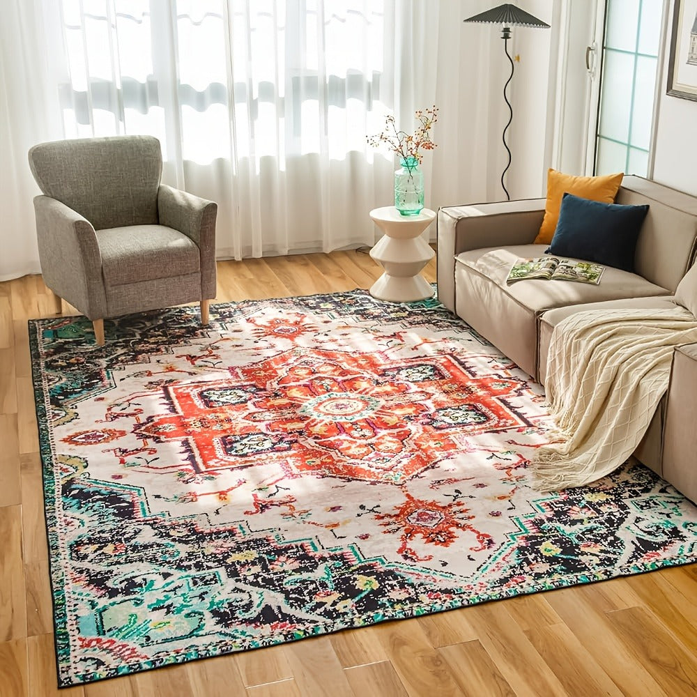 Area Rug Boho Vintage Washable Non-Slip Rug for Living Room Bedroom Traditional Woven Carpet Home Decor