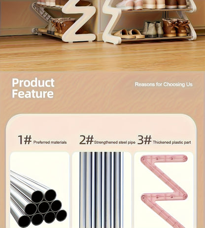 4-Tier Shoe Rack Upgraded Metal Tubes – Multi-Layer Shoe Storage Organizer with Thickened Plastic Parts for Entryway, Doorway, Bedroom, Hallway & Dorm – Graphite Black, Pink, Gray & Blue