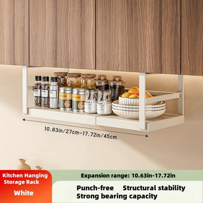 Expandable Cabinet Shelf Organizer Riser – Height Adjustable Retractable Rack with Suction Cup Base for Kitchen Pantry Cupboard Under Sink Countertop, Heavy Duty Metal Space Saver, Stackable Storage
