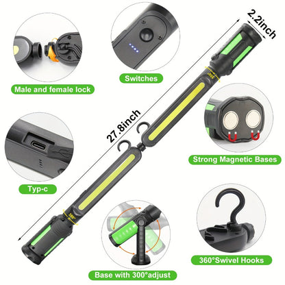 LED Work Light Rechargeable Cordless with Magnetic Base & Hook – Portable Mechanic Floodlight, Adjustable Brightness, Motion Sensor Control, Waterproof for Car Repair, Workshop, Garage, Outdoor & Emergency Use