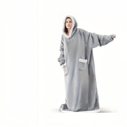 Oversized Wearable Blanket Hoodie Jacket – 350-400gsm Thick Warm Suede Flannel, Hooded Pocket Lazy Coat for Women & Men, 5 Colors