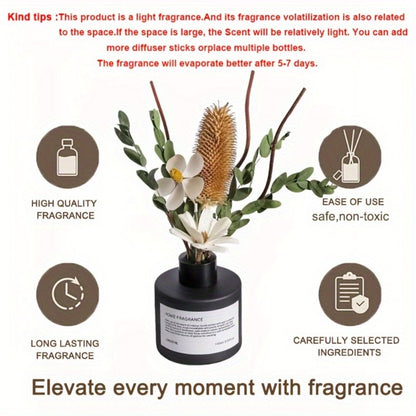 Reed Diffuser with Real Flowers & Essential Oil - Long-Lasting Home Fragrance Scent Sticks for Bedroom Bathroom Living Room, Jasmine Gardenia Sandalwood Citrus