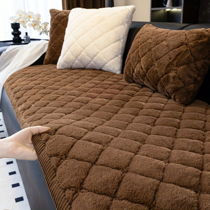 Sofa Cover Faux Rabbit Fur Plush Couch Slipcover - Thick Soft Non-Slip Pet Friendly Machine Washable Sofa Cushion Cover for Living Room Bedroom Office
