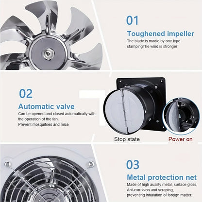 Exhaust Fan 8 Inch Wall Mount Ventilation Fan – 40W Pure Copper Motor, Backdraft Damper, Metal Fume Extractor with Switch for Kitchen, Bathroom, Garage, Shop & Smoking Room
