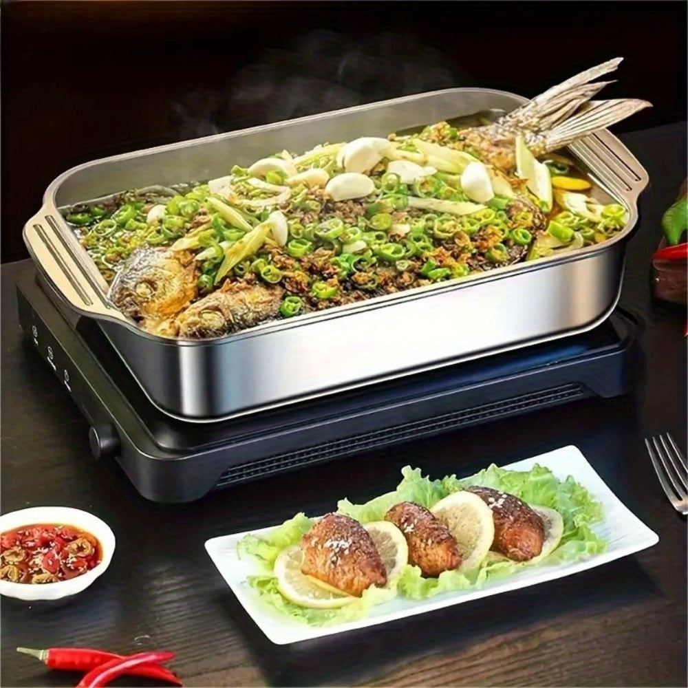 Stainless Steel Baking Trays with Lids – Large Capacity Sheet Pan Set for BBQ, Bread, Desserts, Seafood & Buffets | Family Gatherings, Outdoor Camping, Portable Food Trays