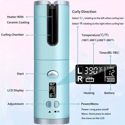Cordless Curling Iron 1 Inch USB Rechargeable, Automatic Rotating Ceramic Curling Wand with 6 Heat Settings LCD Display, Scald-Free Detangle Hair Curler for All Hair Types Wet Dry Styling