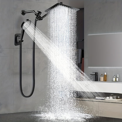 High Pressure Rainfall Shower Head Handheld Combo 4-Spray Modes 10 12 Inch Adjustable Extension Arm 78-Inch Hose Adhesive Holder Wall Mount Chrome Black Bathroom