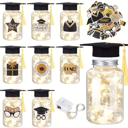 Graduation Gifts Lighted Jars 2026 Set of 8 with Graduation Stickers Party Decorations Mason Jar Lights Keepsake Gift for Her Him High School College Grad