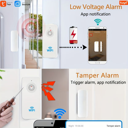 WiFi Door and Window Sensor 4-Pack, Tuya Smart Home Security Alarm System, No Hub Required, App Control, Compatible with Alexa & Google Home