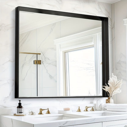 Bathroom Vanity Mirror Wall Mounted Metal Frame Rectangle – Anti-Rust Farmhouse Mirror in Matte Black, Gold & Silver, Multiple Sizes, Horizontal or Vertical Hang