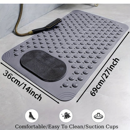 Non-Slip Bath Tub Shower Mat 27x14 Inch with Suction Cups & Drain Holes | Foot Massage Textured | Machine Washable Bathroom Safety Mat