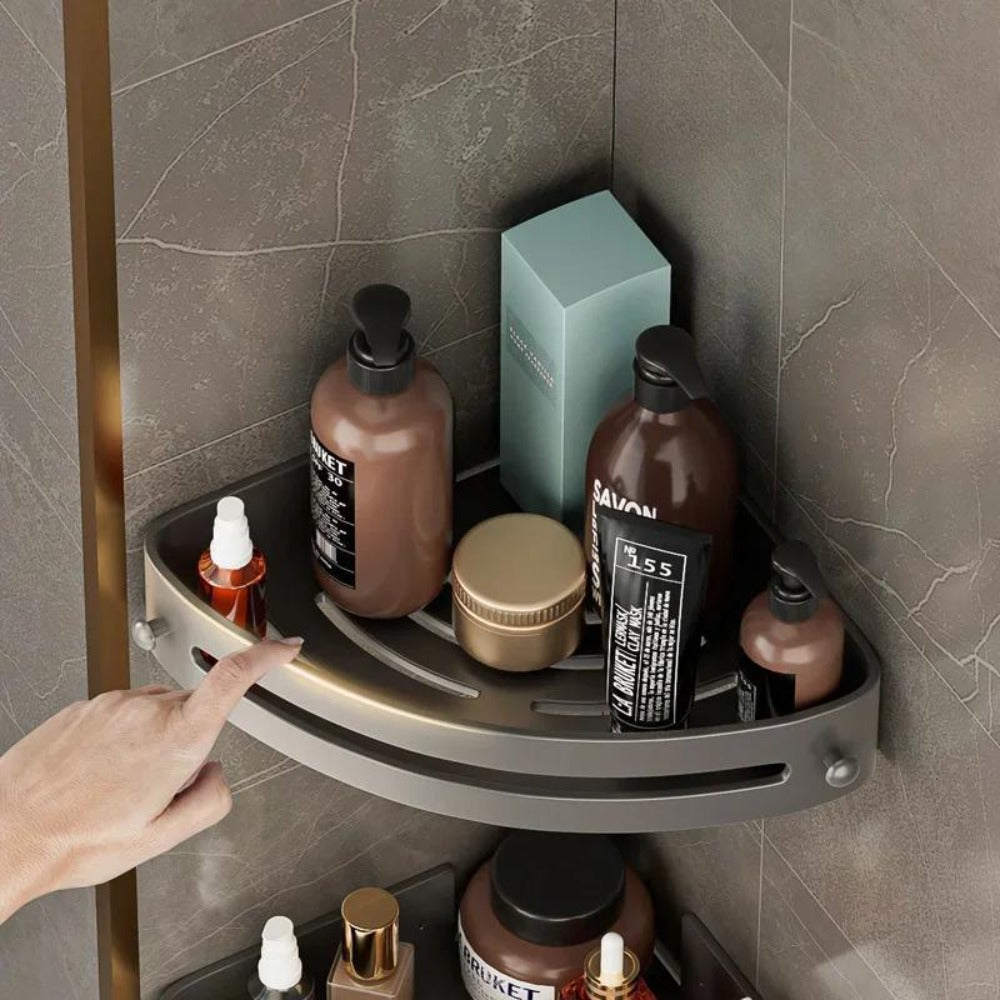 Corner Shower Shelf 2-Layer Nail-Free Bathroom Caddy – No Drill Plastic Shampoo Holder & Organizer for Shower, Bathtub & Bathroom Wall | Drainage Design, Strong Load-Bearing