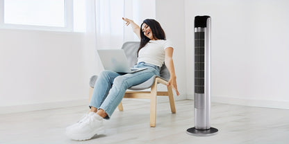 Bladeless Tower Fan 36 Inch | Remote Control, 5-Speed Settings & 4 Operating Modes, Whisper-Quiet 28dB, 12-Hour Timer, Oscillating Standing Fan for Home, Bedroom & Office – Titanium Gray & Black
