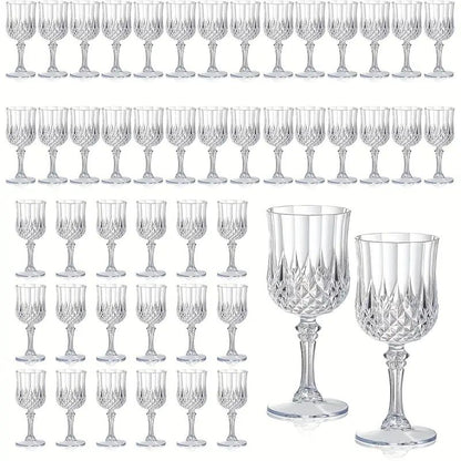48pcs Shatterproof Plastic Wine & Champagne Glasses Set - 7oz Unbreakable Vintage Goblets Crystal Finish Reusable Cups for Parties Weddings Outdoor Events