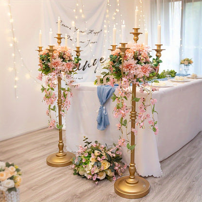 Floor Candle Holder 48.7-Inch Tall, Cone Candle & Floral Centerpiece Stand — Metal Bracket for Wedding, Party, Event, Living Room, Halloween & Christmas Decoration | Gold