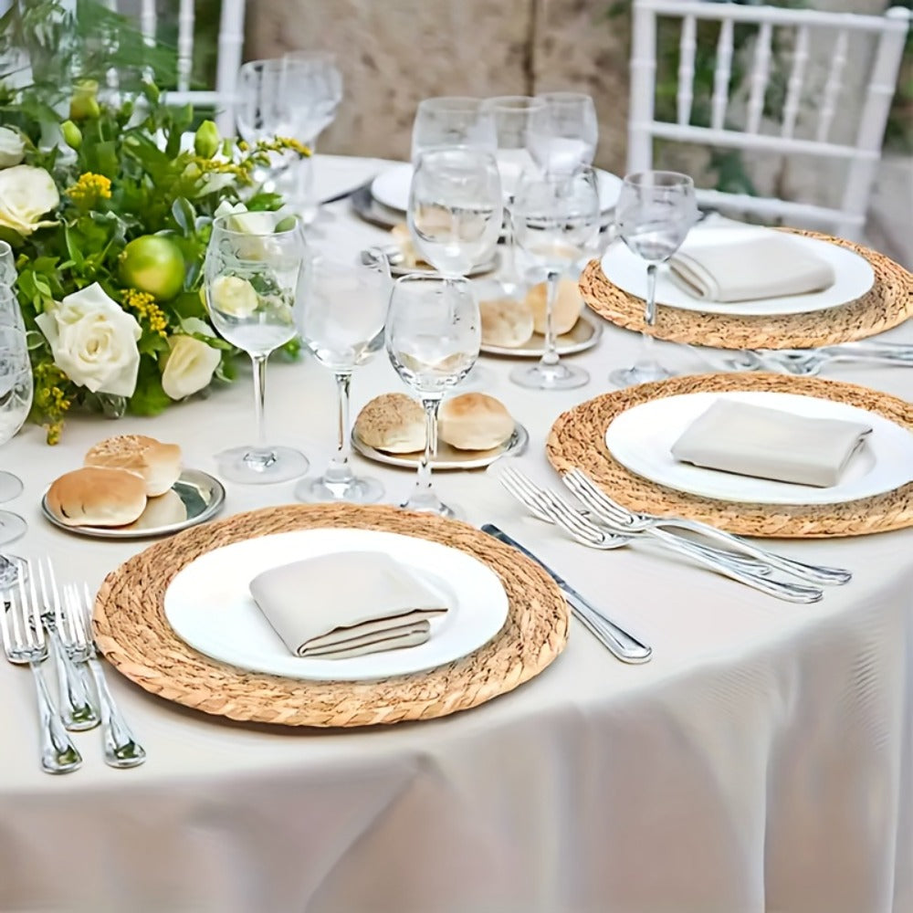 12pcs Rattan Placemats Natural Wicker Round Table Mats Heat-Resistant Non-Slip 11.8" Kitchen Dining Decor Bohemian