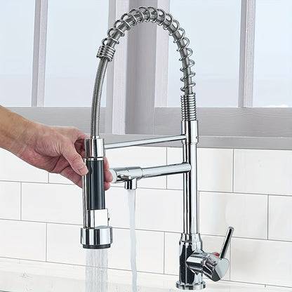 Kitchen Faucet with Pull Down Sprayer Single Handle Single Hole High Arc Spring Commercial Sink Faucet – 360° Swivel Splash-Proof Nozzle, Matte Black Chrome Brushed Nickel, Modern Monobloc Mixer Tap