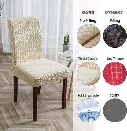 Dining Chair Covers Set of 4 6 Waterproof Stretch Parson Chair Slipcovers - Polar Fleece Jacquard Elastic Band Fit Kitchen Dining Room Chair Protector, 7 Colors, Beige Black Khaki Burgundy Gray