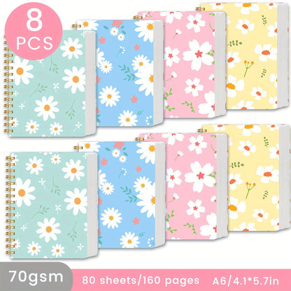 A6 Spiral Notebooks 8 Pack - Floral Design College Ruled Journals with Tear-Off Pages | Portable Memo Pads for Students & Office | Gift Set