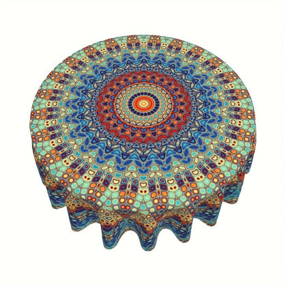 Mandala Round Table Cover 60 Inch - Colorful Boho Tablecloth for Patio, Backyard BBQ, Picnic & Kitchen Decor