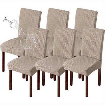 Dining Chair Covers Set of 4 6 Waterproof Stretch Parson Chair Slipcovers - Polar Fleece Jacquard Elastic Band Fit Kitchen Dining Room Chair Protector, 7 Colors, Beige Black Khaki Burgundy Gray