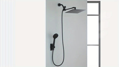 Rainfall Handheld Shower Combo 9-Setting – High Pressure 11" Extension Arm Leak-Proof Wall Mount 8 10 12 Inch Chrome Black