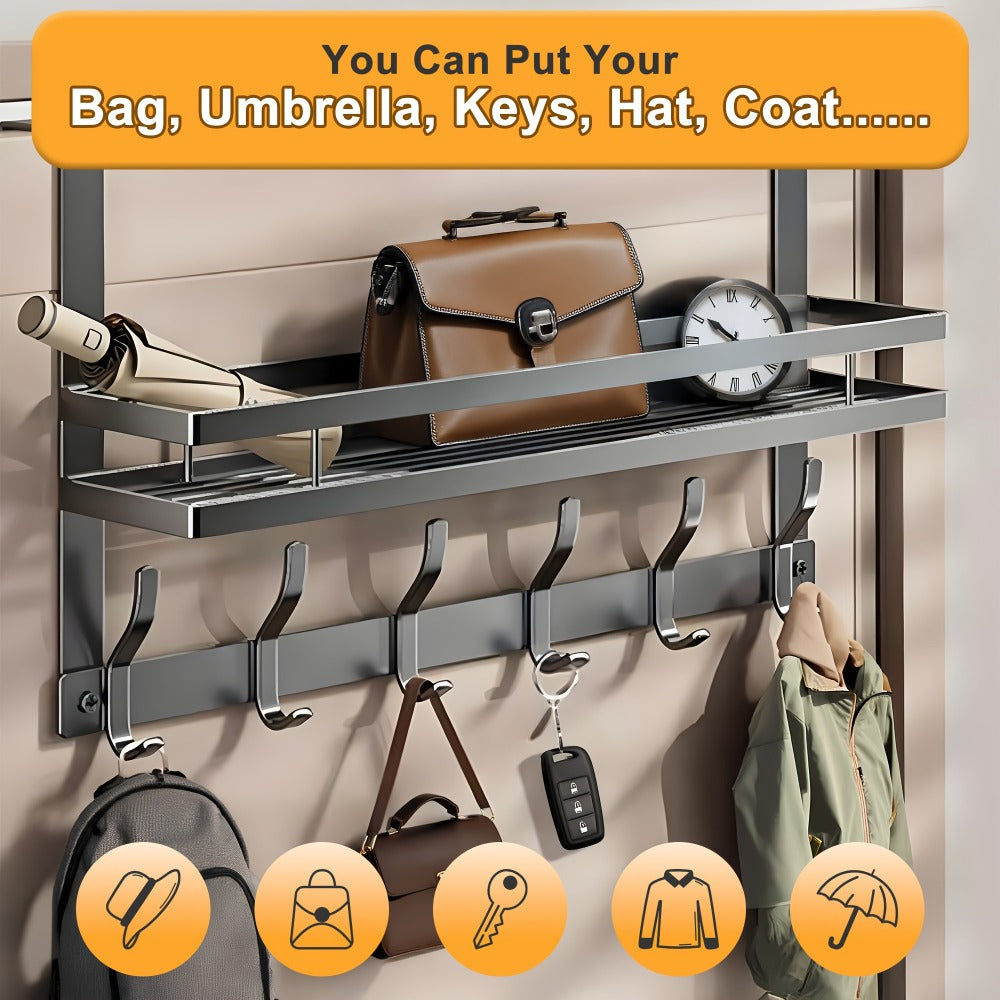 Over Door Hook Rack Metal | No Drill Behind Door Organizer with 5 6 8 Hooks for Clothes Bags Keys Towels – Space-Saving Wall Mount Storage for Bedroom Bathroom Entryway Closet