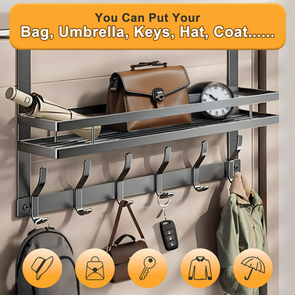 Over Door Hook Rack Metal | No Drill Behind Door Organizer with 5 6 8 Hooks for Clothes Bags Keys Towels – Space-Saving Wall Mount Storage for Bedroom Bathroom Entryway Closet