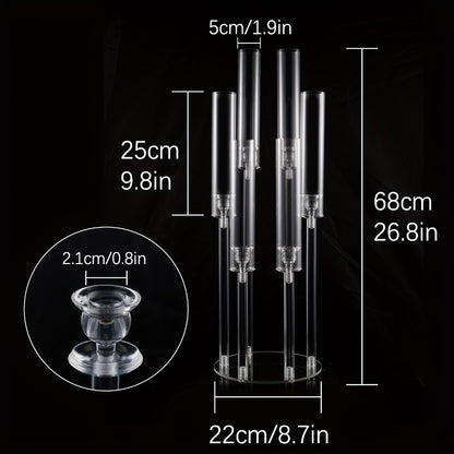 Acrylic Candelabra 6-Arm Candlestick Holder 26.8 Inch Clear Crystal Candle Holders Bulk for Wedding Table Centerpieces, Party Home Decoration, Valentine's Day Anniversary Christmas