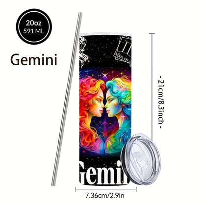 Zodiac Tumbler 20oz Stainless Steel Insulated Travel Cup with Lid & Straw Horoscope Coffee Mug All 12 Signs Hot Cold Drinks Gift Birthday Halloween Christmas