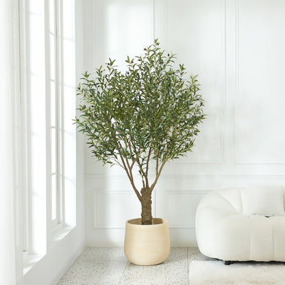 Artificial Olive Tree 5/6/7/8FT UV-Resistant Faux Olive Plant with Black Planter, Lifelike Silk Leaves, Mediterranean Indoor Outdoor Decor for Living Room Office Bedroom Patio