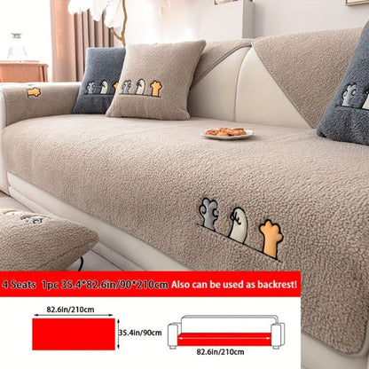 Plush Shearling Sofa Cover Non-Slip Pet-Friendly Couch Protector Animal Bone Embroidery Soft Warm for Living Room Bedroom Office 2 3 4 Seater