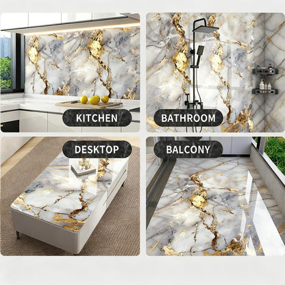 Self-Adhesive Marble Tile Stickers 11.8x11.8in Peel and Stick Wall Tiles for Bathroom Kitchen Backsplash – Waterproof 3D Glossy Imitation Marble Wall Panel, Easy to Install, 50 or 100 Pack