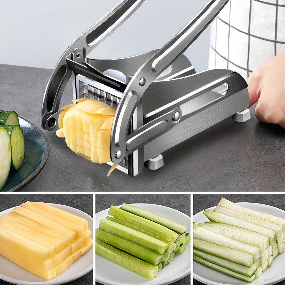 French Fry Cutter – Stainless Steel Vegetable & Potato Slicer, Multi-Function Food Chopper for Potato, Carrot, Cucumber & Onion, with Storage Box