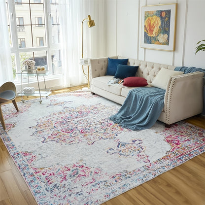 Area Rug Boho Vintage Washable Non-Slip Rug for Living Room Bedroom Traditional Woven Carpet Home Decor