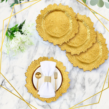 Wedding Plates 100pcs | 13 Inch Plastic Floral Decorative Plates with Metallic Ruffled Rim | Bulk Party Plates for Wedding, Holiday & Event Supplies