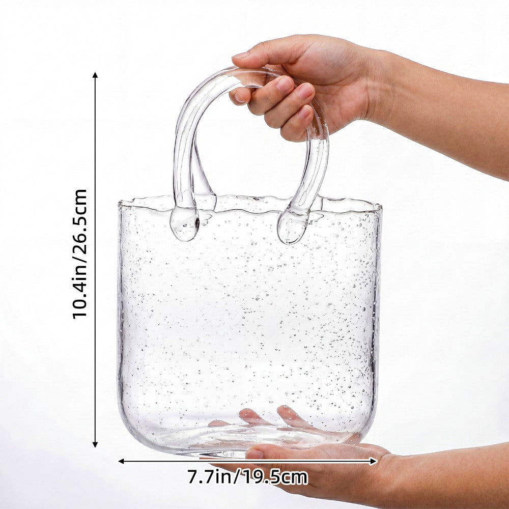 Glass Purse Vase for Flowers – Handbag Shape Clear Decorative Flower Vase, Home Table Decor, Gift