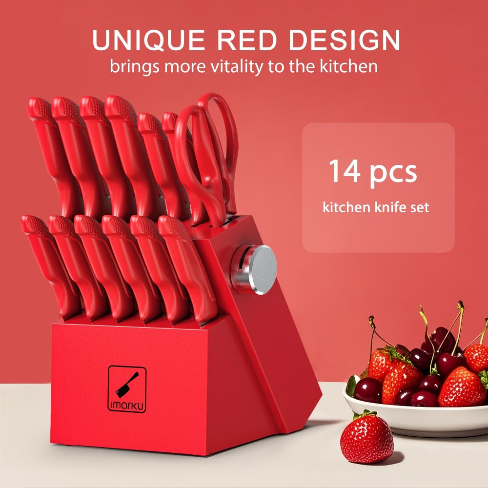 Kitchen Knife Set with Block 14pcs – Japanese 420 Stainless Steel, Built-in Sharpener, Non-Slip Ergonomic Handle, Dishwasher Safe – Professional Chef Knife Set for Home & Restaurant