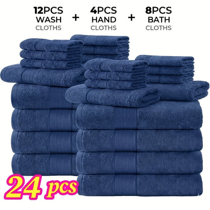 Luxury Towel Set 12 or 24 Piece Hotel Quality Cotton - Highly Absorbent Quick Dry Thick Bath Towels Hand Towels Washcloths | 7 Colors | Hotel Spa Gym Home Bathroom Essentials Gift Set