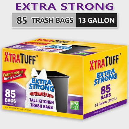 13 Gallon Trash Bags Heavy Duty – Expandable Drawstring & Clear Garbage Bags, Leak-Resistant Odor-Control Liners for Kitchen, Bedroom, Office, Outdoor Use (44/85/104/170/180/360 Count)