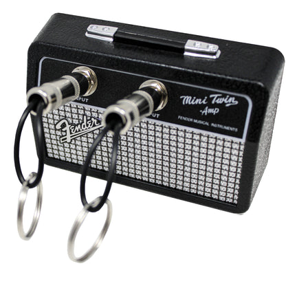 Fender Jack Rack Mini Guitar Amp Key Holder by Pluginz Licensed Wall Mount Keychain Rack with 2 Guitar Plug Keychains Real Amp Grill Cloth Brushed Metal Logo Rockstar Gift for Guitarists Musicians