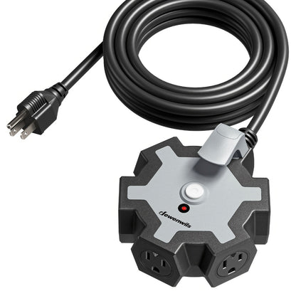 Power Strip Heavy Duty 5-Outlet with 15ft Extension Cord - 15A Circuit Breaker, 14/3 AWG SJTW Cord, Swivel Safety Covers, Indoor Outdoor Use for Garage Workshop, 1-Pack & 2-Pack Available