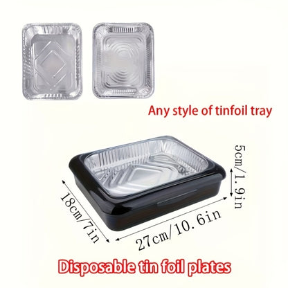 Aluminum Foil Tray with Lid - Insulated Stackable BBQ & Salad Serving Container for Outdoor Picnic, Party, Kitchen Use, Rectangular, Black & Red